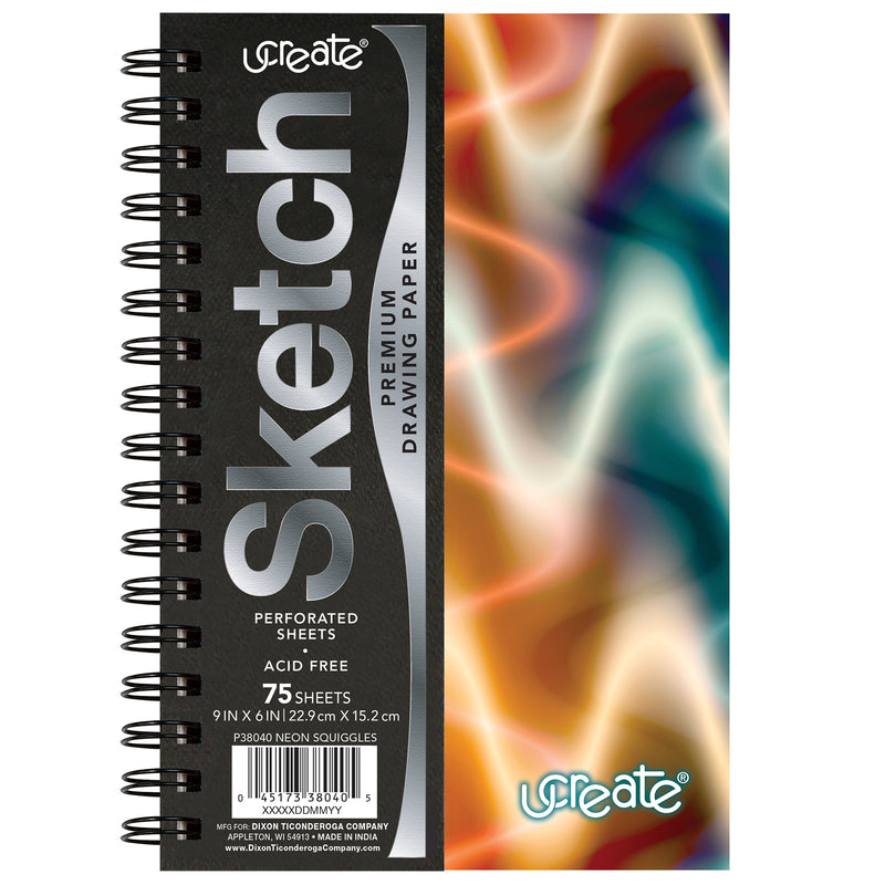 Poly Sketch Book, Neon Squiggles, 9" x 6", Pack of 3