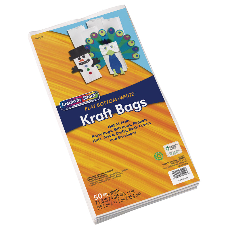 Kraft Bag, White, 7-1/8" x 4-3/8" x 14", 50 Bags Per Pack, 2 Packs