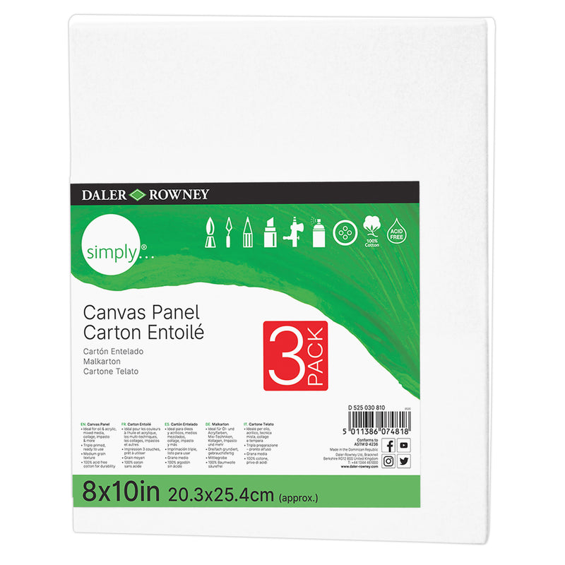 Simply White Canvas Panels Set, 8" x 10", 3 Per Pack, 6 Packs