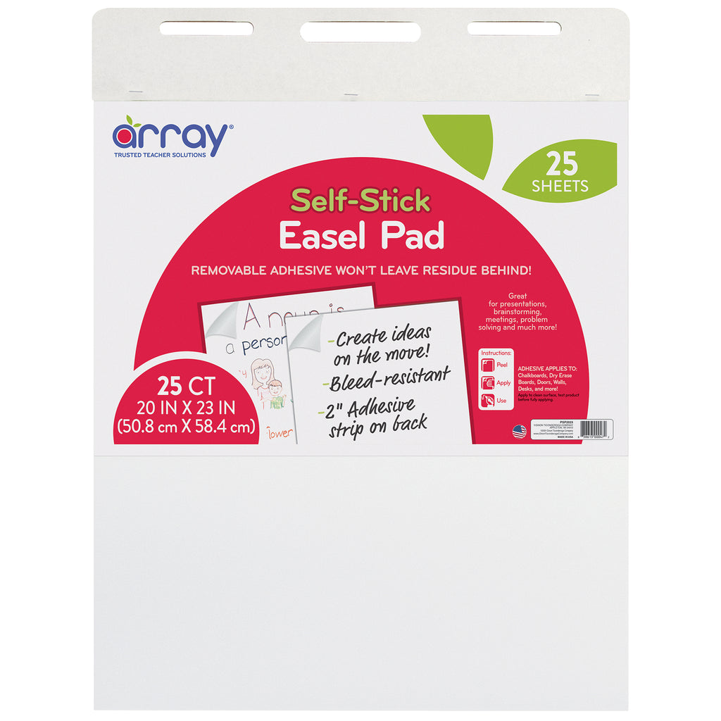 Easel Pad, Self-Adhesive, White, Self-Adhesive, 20" x 23", 25 Sheets, Pack of 2