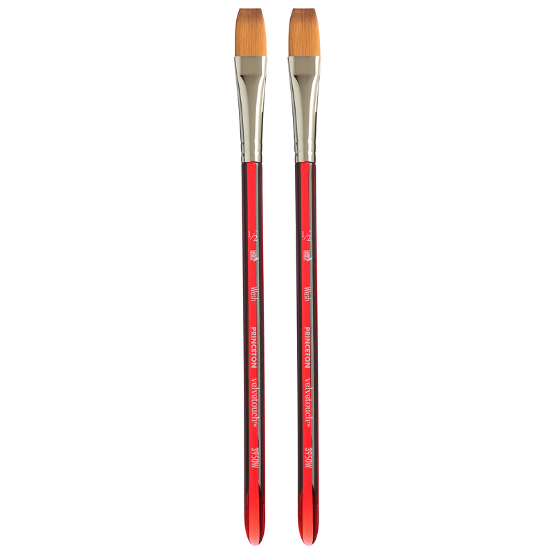 Velvetouch Wash Brush, Synthetic Bristles, Short Handle Mixed Media Paintbrush, Scarlet, Size 1/2 inch, Pack of 2