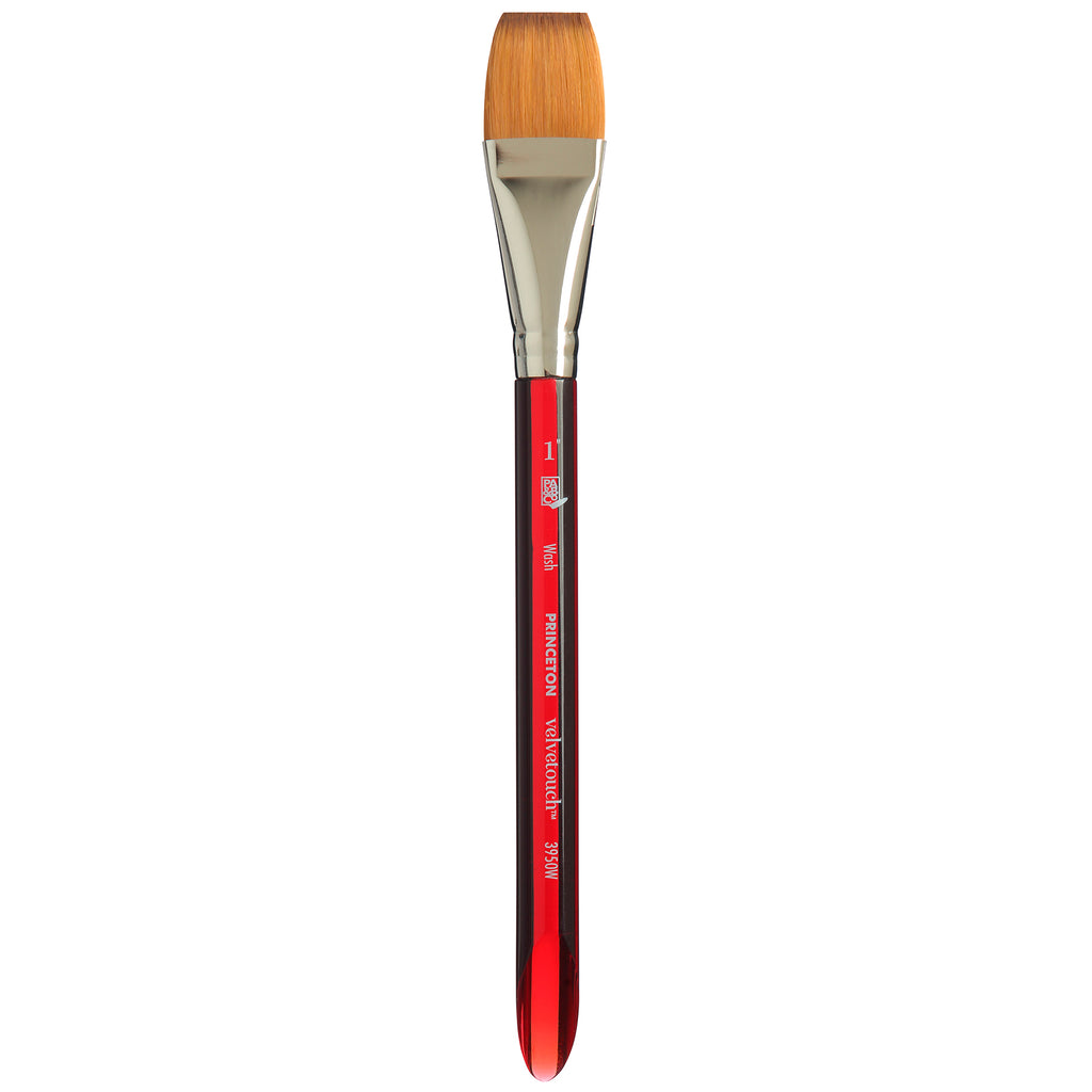 Velvetouch Wash Brush, Synthetic Bristles, Short Handle Mixed Media Paintbrush, Scarlet, Size 1 inch, 1 Count