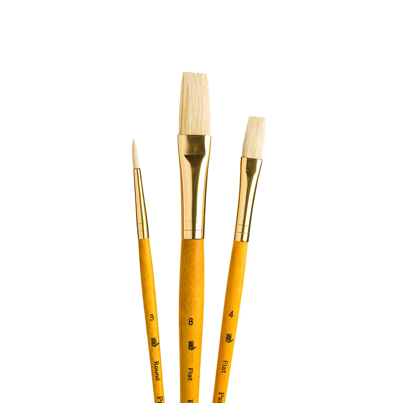 Realvalue Brush Set 3ct Ylw W/flat Natural Hair Bristle