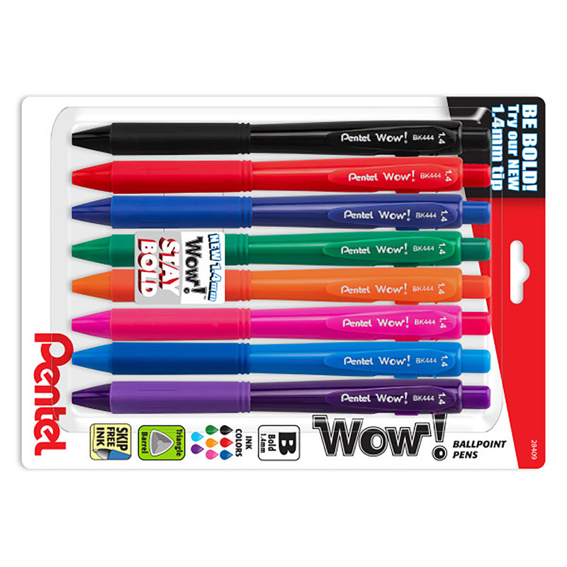 Wow! Retractable Ballpoint Pen 8pk 1.4mm Bold Assorted Colors