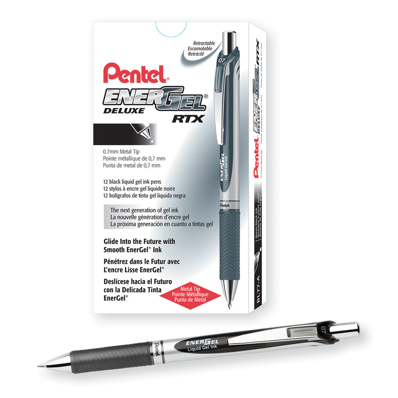 Energel Rtx Retract Gel Pen Blk 1dz 0.7mm Metal Tip