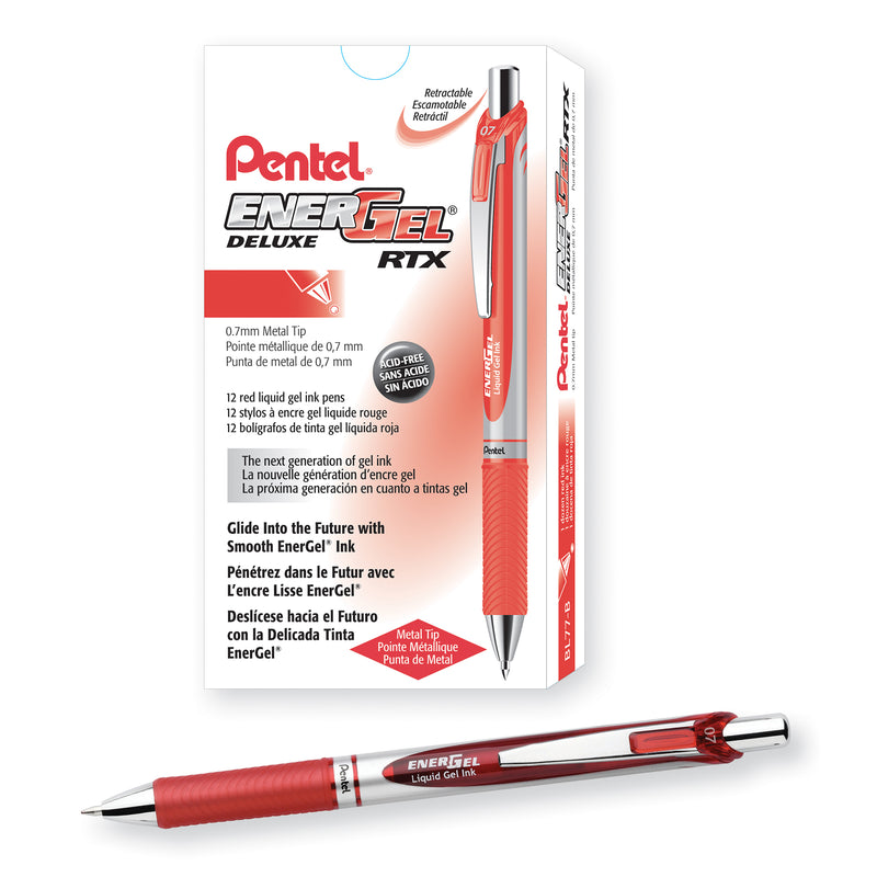 Energel Rtx Retract Gel Pen Red 1dz 0.7mm Metal Tip