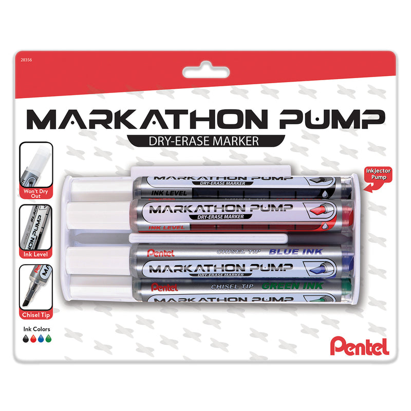 4pk Dry Erase Marker W/eraser Asst Markathon Pump Chisel Tip