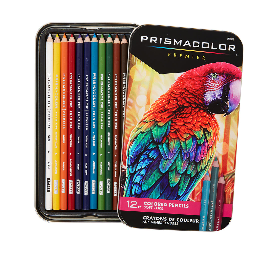 Premier Colored Pencils Tin, Soft Core, Assorted, 12 Count