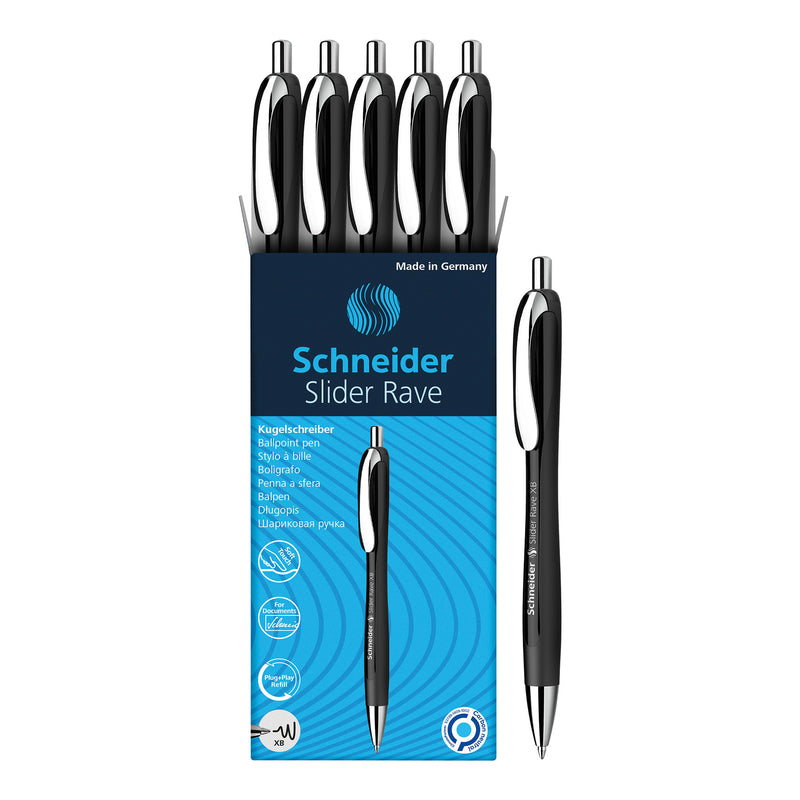 Slider Rave XB Retractable Ballpoint Pens, Black Barrel/Blue Ink, Box of 5