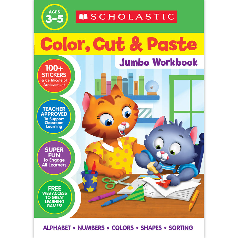 Color, Cut & Paste Jumbo Workbook, Pack of 3