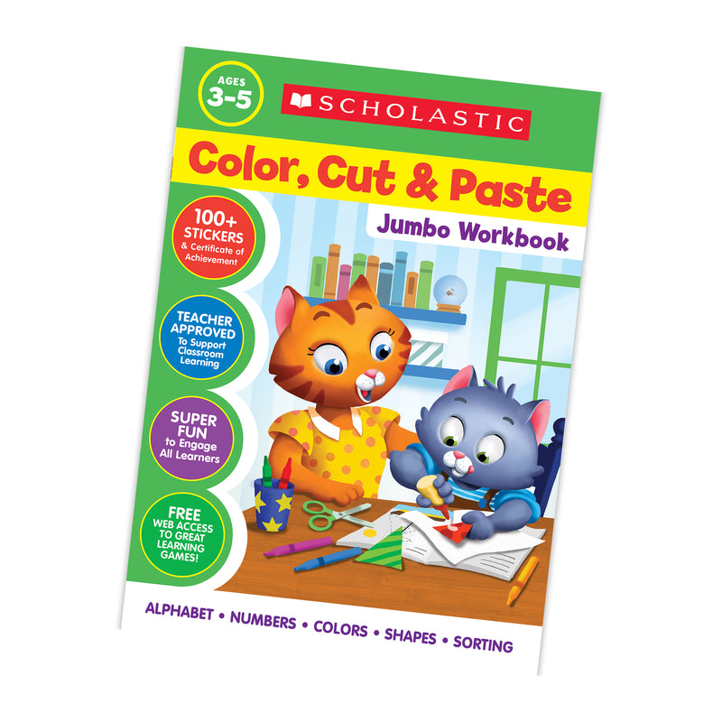 Color, Cut & Paste Jumbo Workbook, Pack of 3