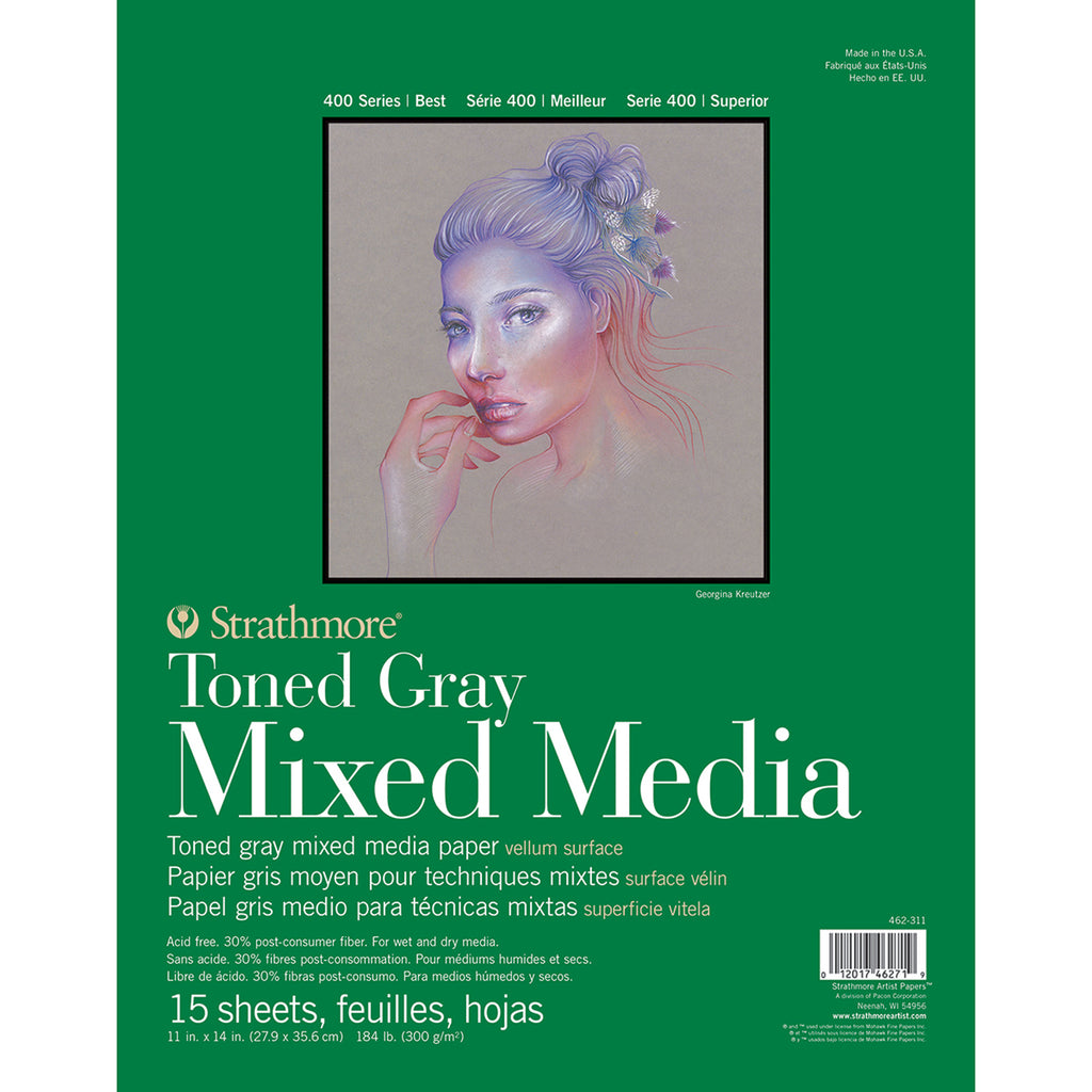 400 Series Mixed Media Pad, Toned Gray, Glue Binding, 15 Sheet, 11x14 inch, 1 Count
