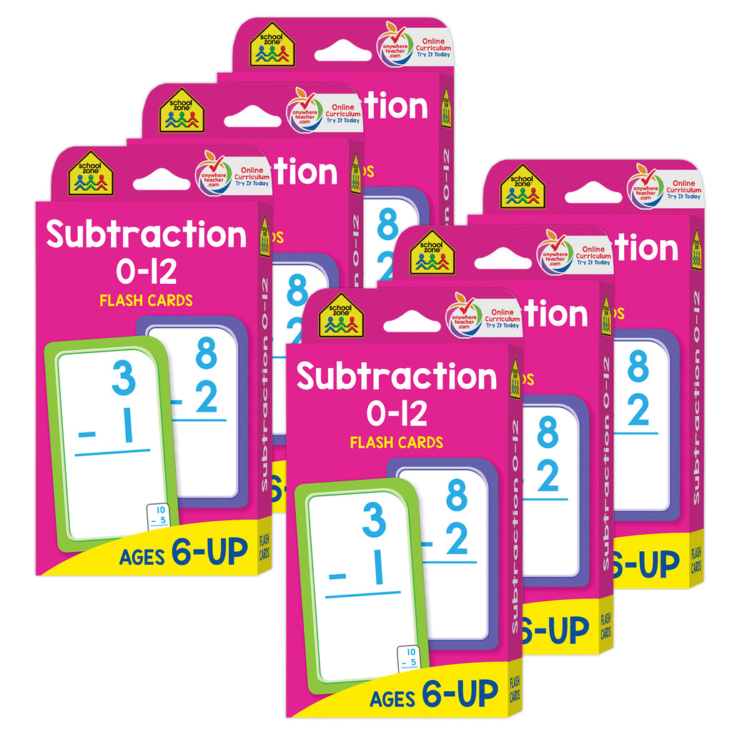 Subtraction 0-12 Flash Cards, 6 Packs