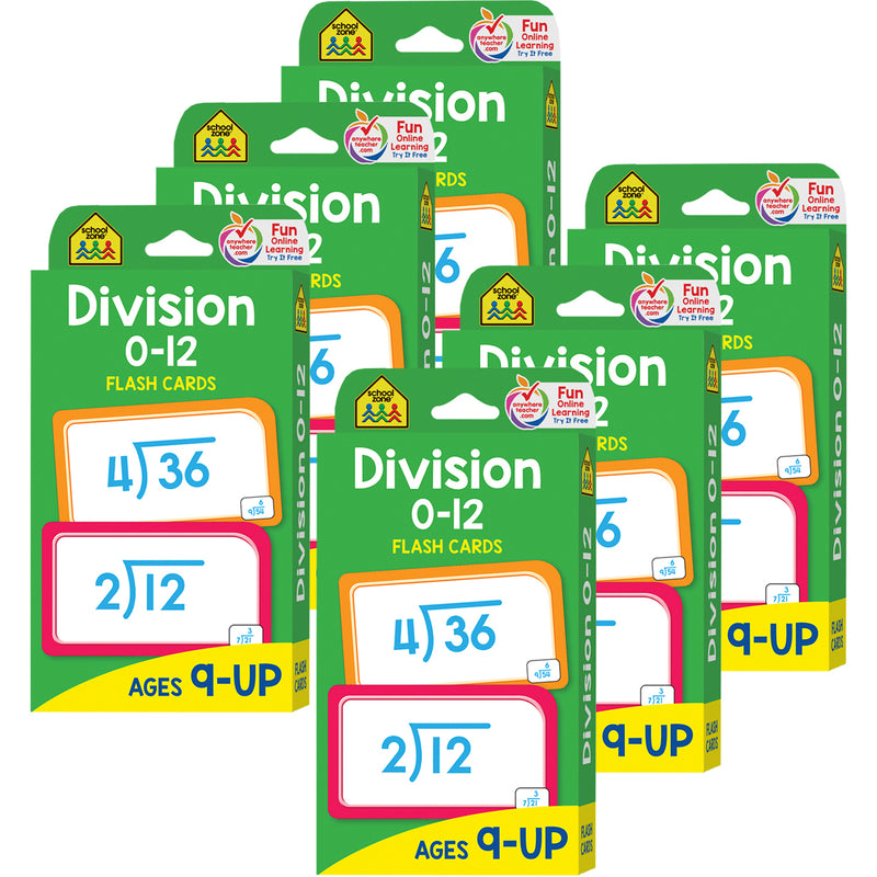 Division 0-12 Flash Cards, 6 Packs