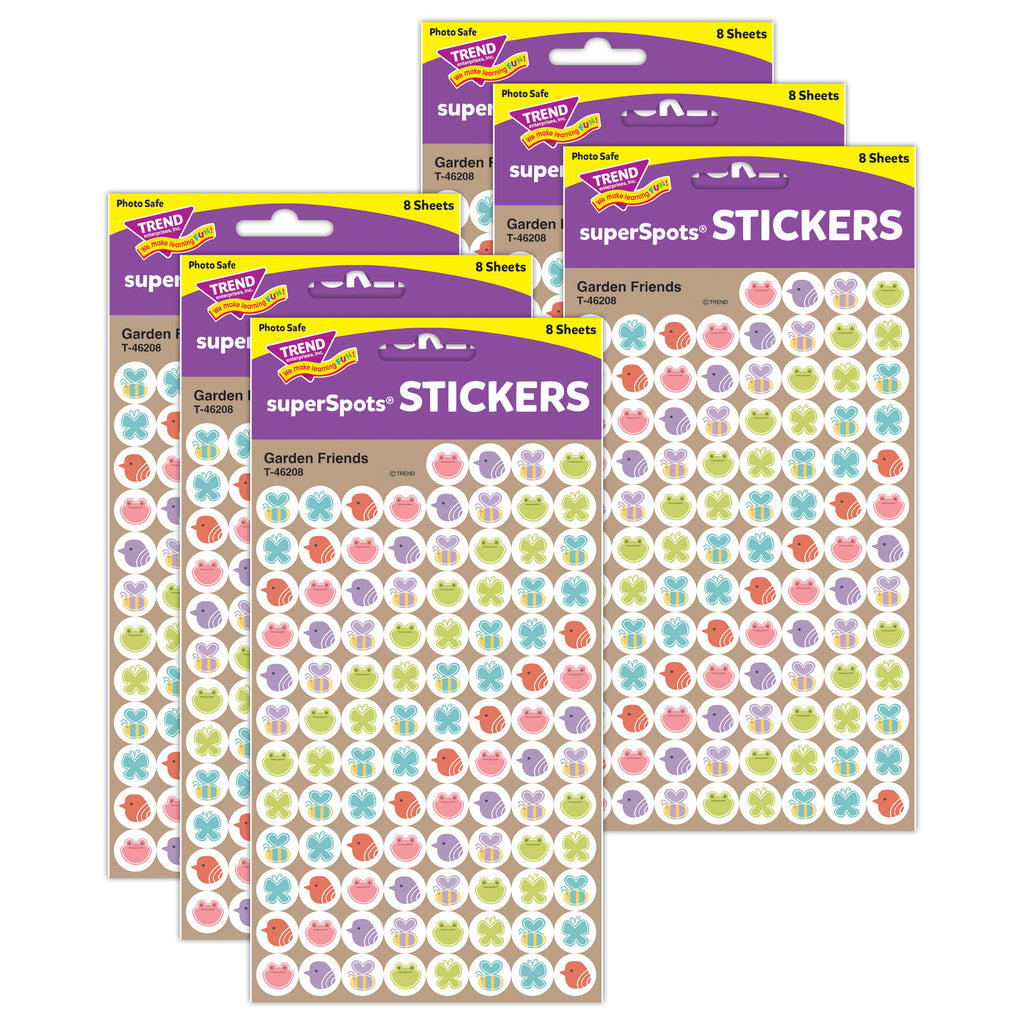 Garden Friends superSpots® Stickers, 800 Per Pack, 6 Packs