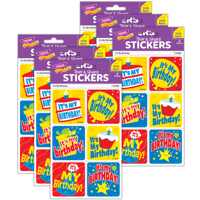 It's My Birthday Tear & Share Stickers®, 30 Per Pack, 6 Packs