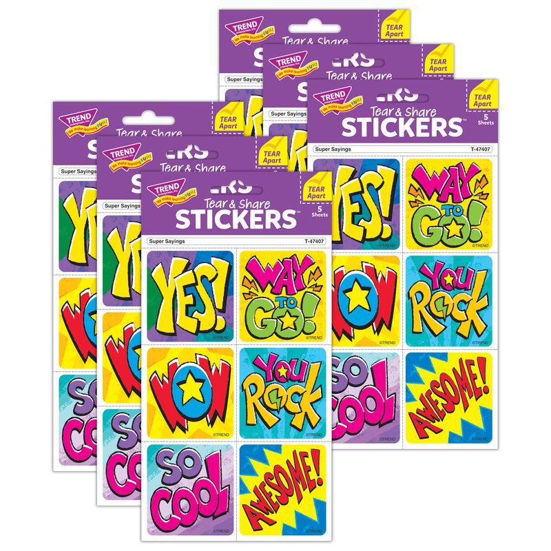 Super Sayings Tear & Share Stickers®, 30 Per Pack, 6 Packs