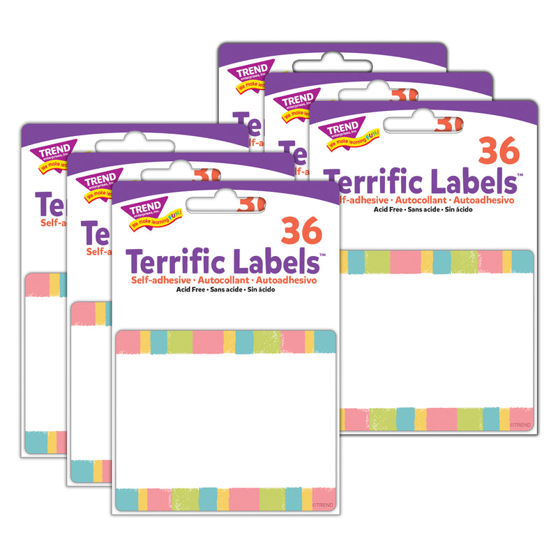 Cheerful Stripes Terrific Labels™, 36 Per Pack, 6 Packs