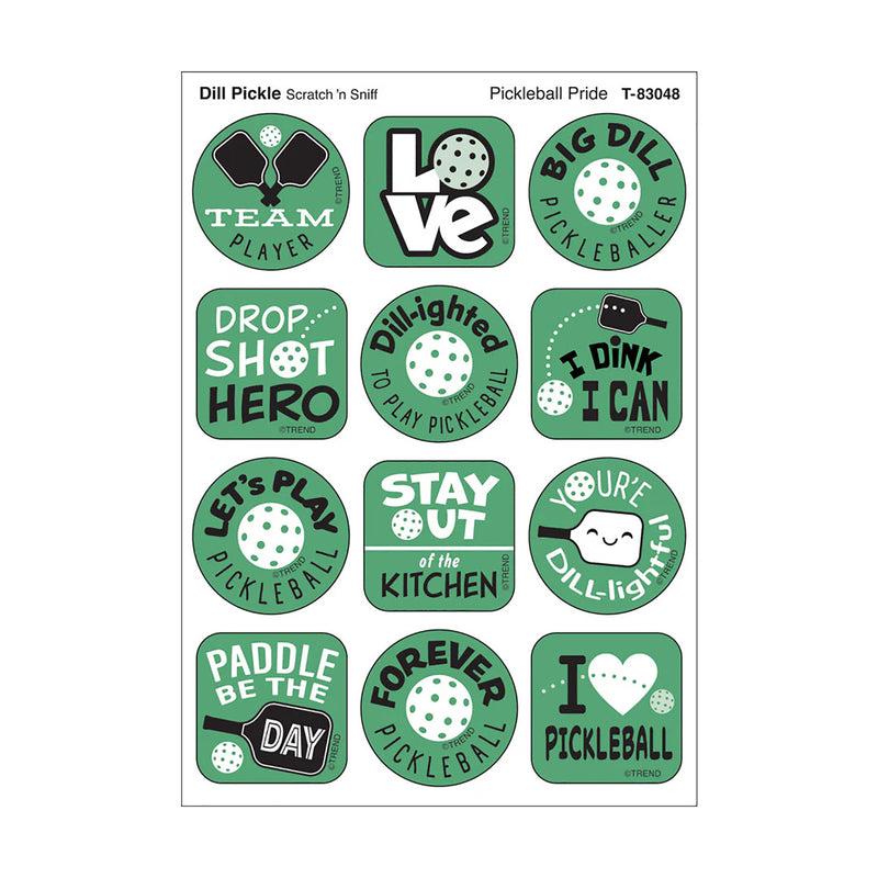 Pickleball DILL-ight, Dill Pickle Scent Scratch 'n Sniff Stinky Stickers®, 48 Per Pack, 6 Packs