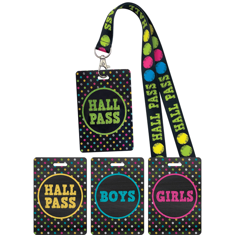Chalkboard Brights Hall Pass with Lanyard, 4 Per Pack, 3 Packs