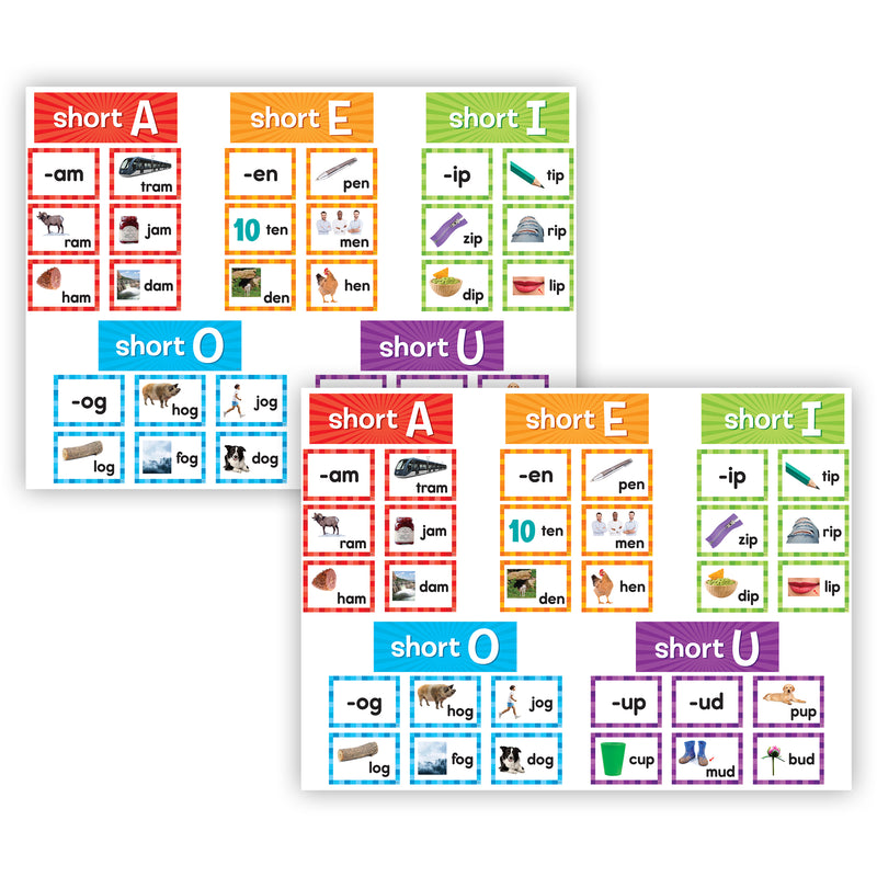 Short Vowels Pocket Chart Cards, 205 Pieces Per Pack, 2 Packs