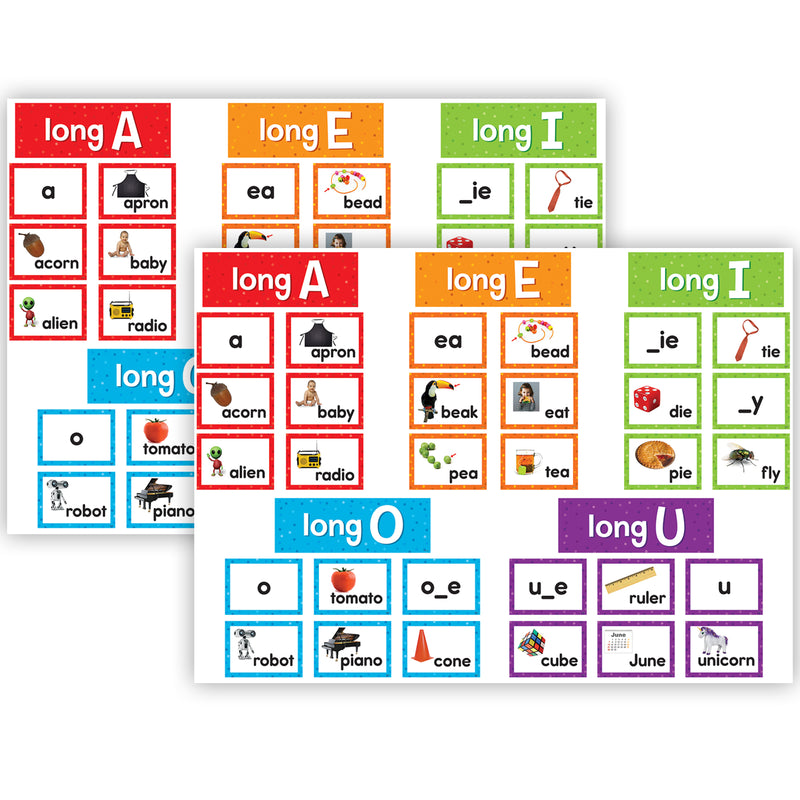 Long Vowels Pocket Chart Cards, 205 Pieces Per Pack, 2 Packs