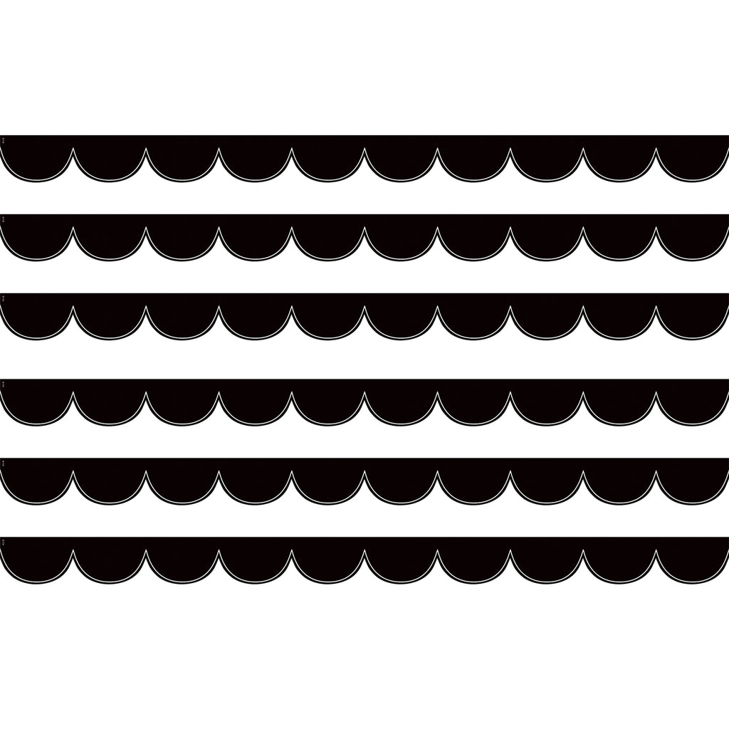 (6 Pk) Blk W/wht Scalloped Border Die Cut