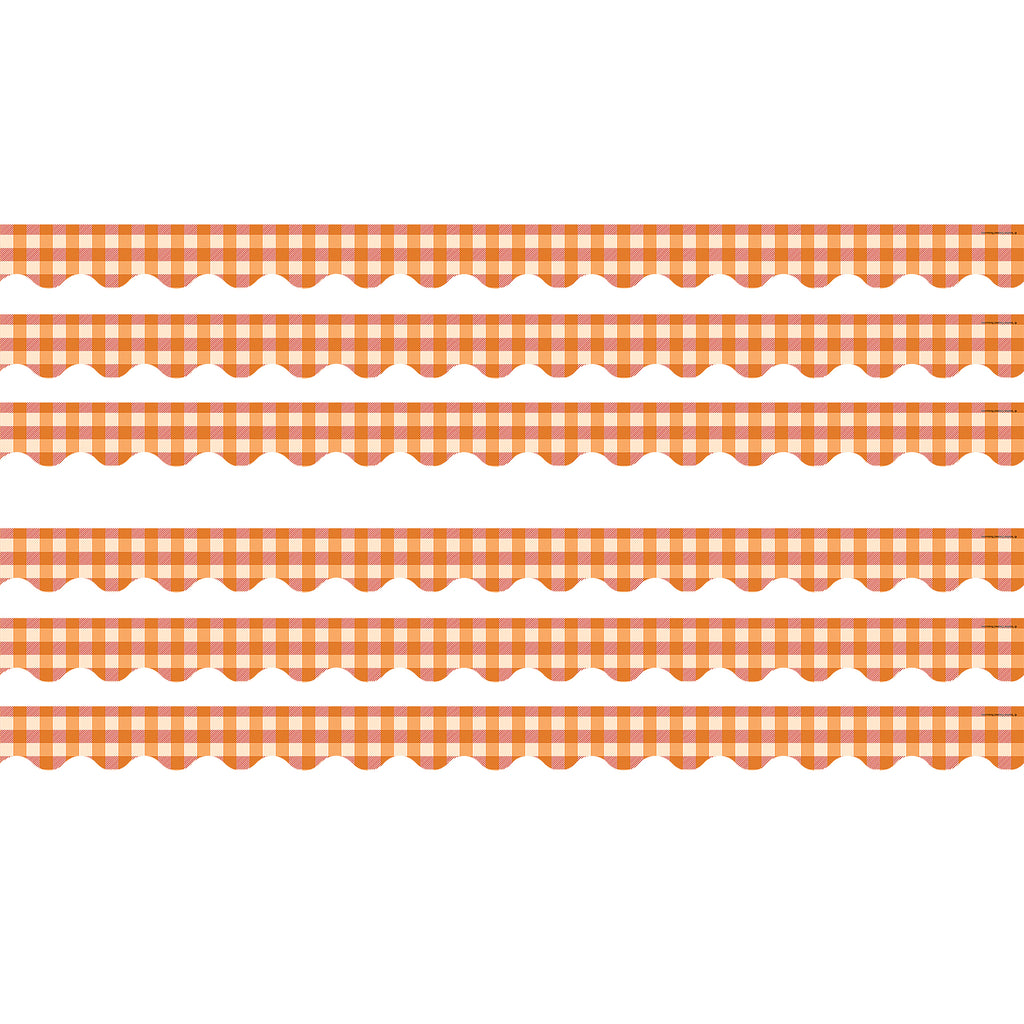 (6 Pk) Orange Gingham Border Scalloped