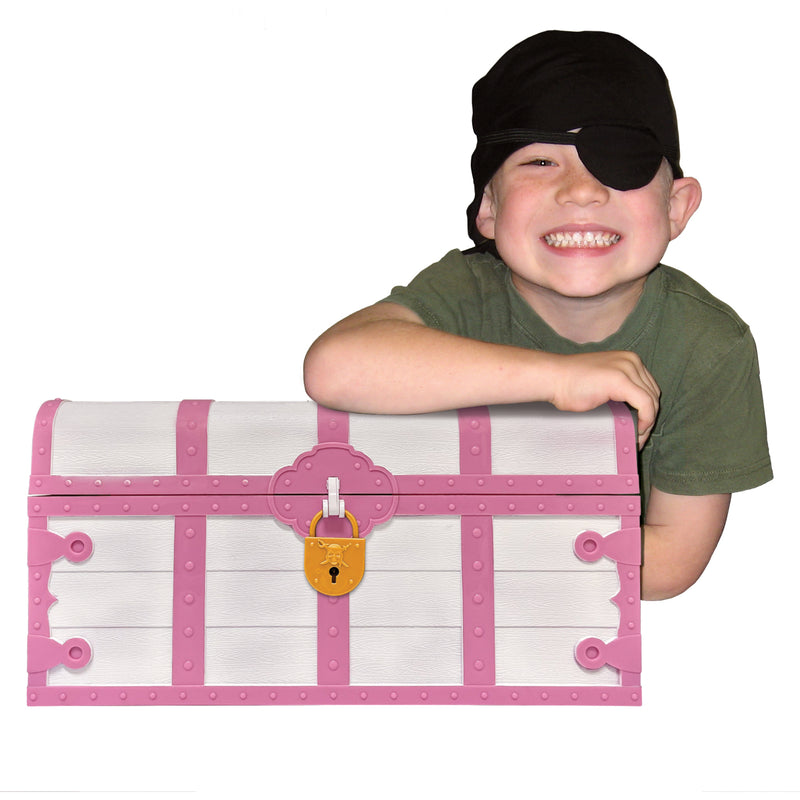 Treasure Chest with Lock & Key, Pink & White