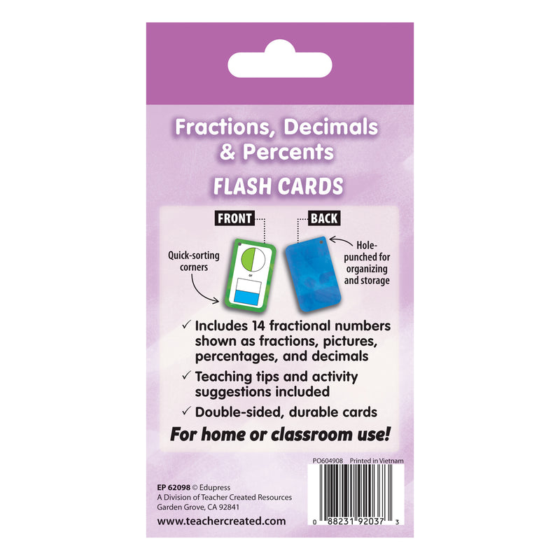 Fractions Decimals Flash Cards & Percents