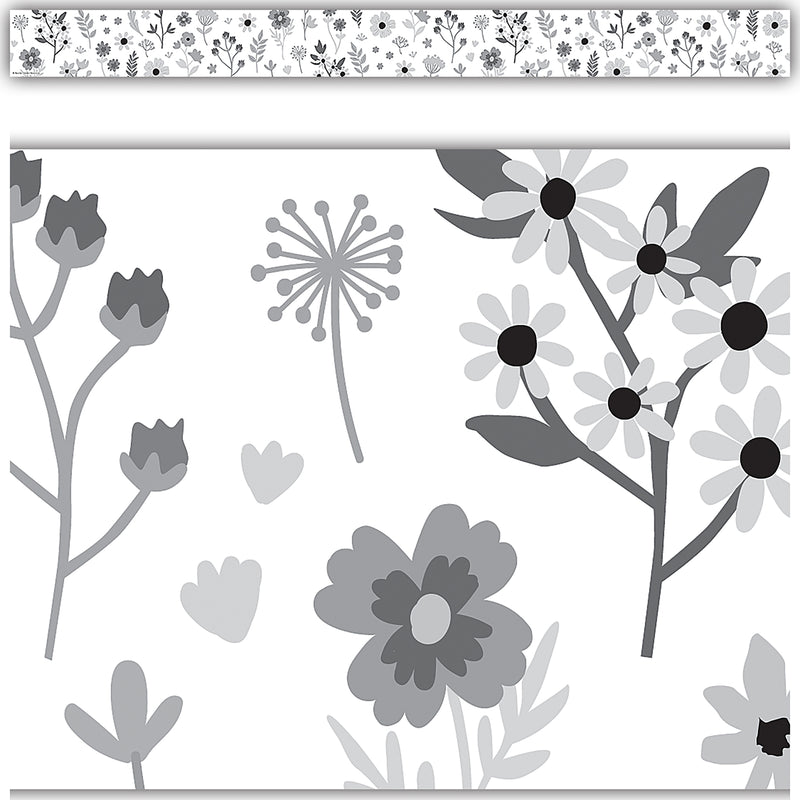 Black and White Floral Straight Border Trim, 35 Feet Per Pack, 6 Packs