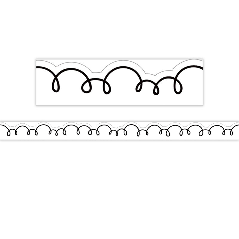 White with Black Squiggles Die-Cut Border Trim, 35 Feet Per Pack, 6 Packs