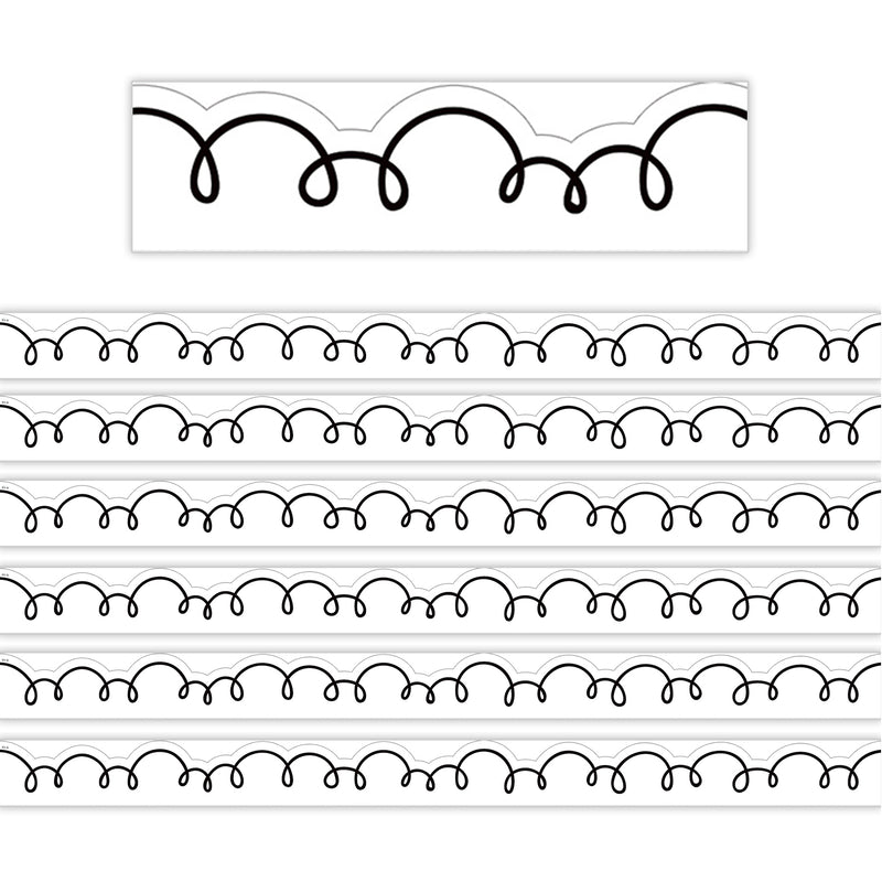 White with Black Squiggles Die-Cut Border Trim, 35 Feet Per Pack, 6 Packs