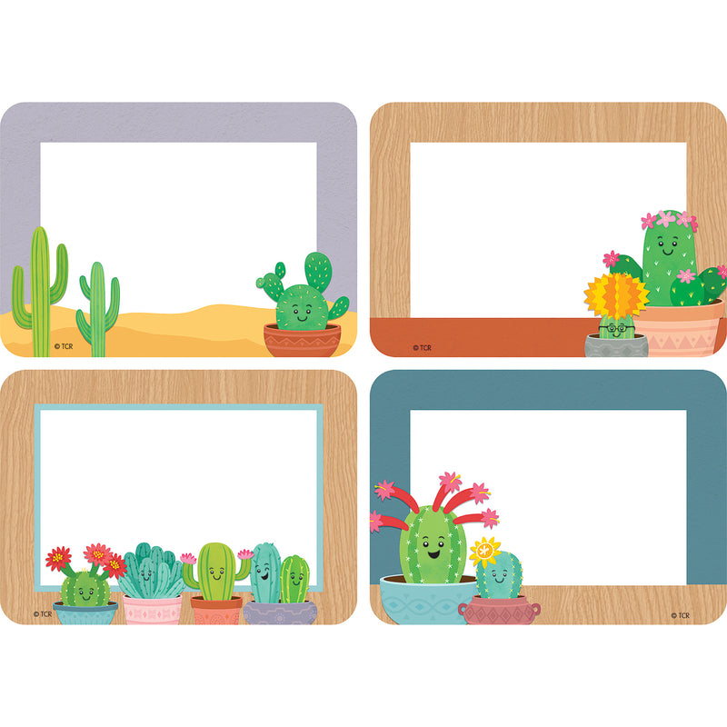 Happy Cactus Crew Name Tags/Labels, Multi-Pack, 3-1/2" x 2-1/2", 36 Per Pack, 6 Packs