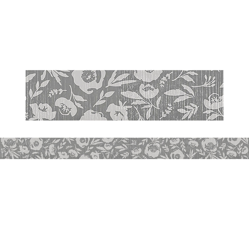 Classroom Cottage Gray Floral Straight Border Trim, 35 Feet Per Pack, 6 Packs