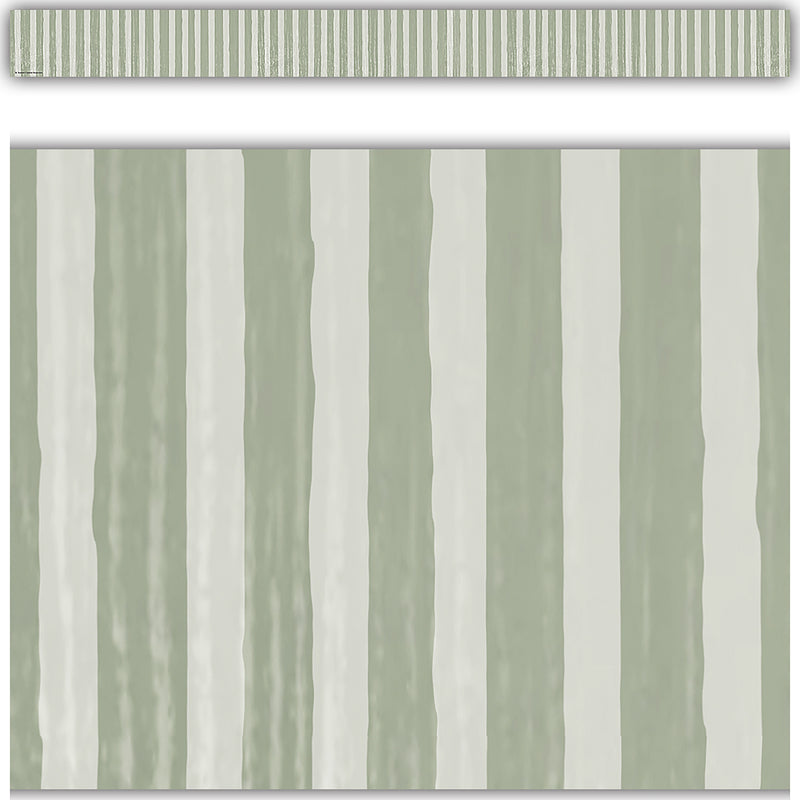 Classroom Cottage Sage Green Stripes Straight Border Trim, 35 Feet Per Pack, 6 Packs