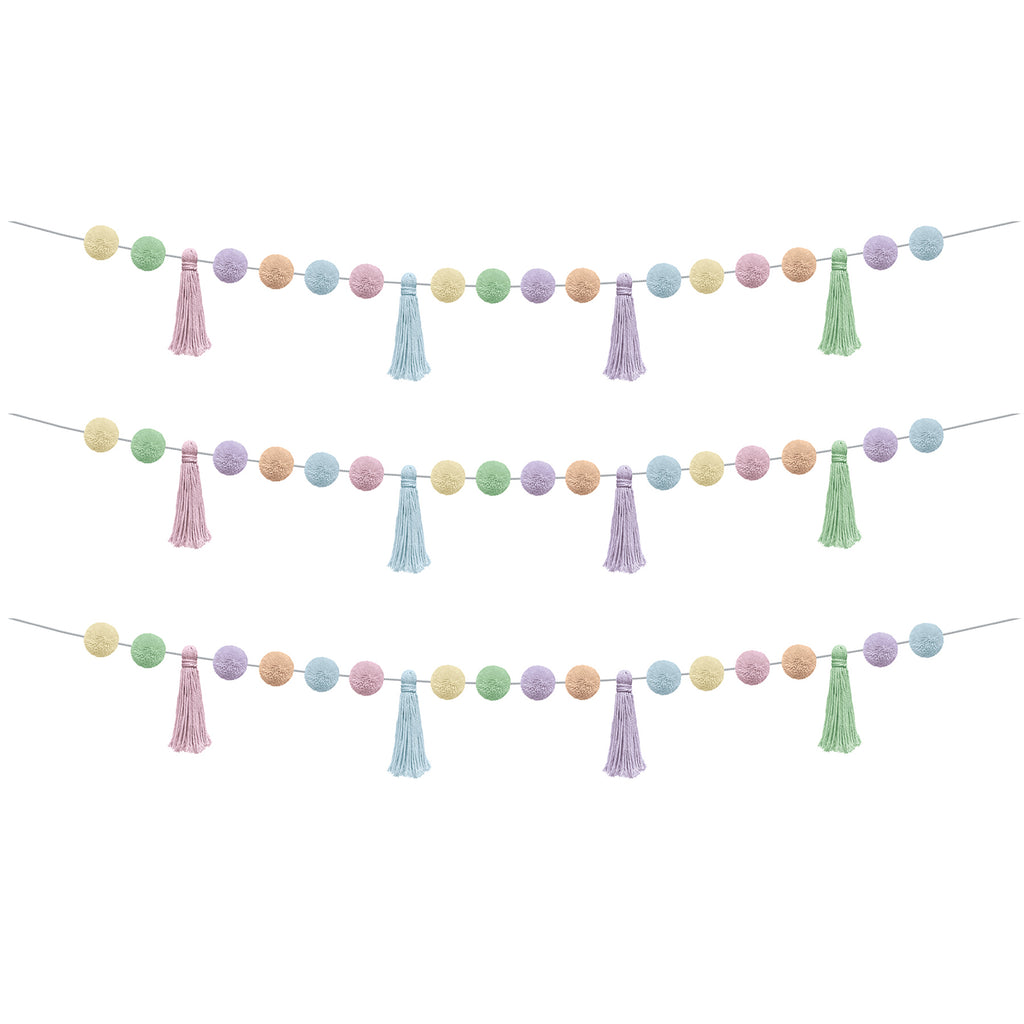 Pastel Pop Pom-Poms and Tassels Garland, 60", Pack of 3