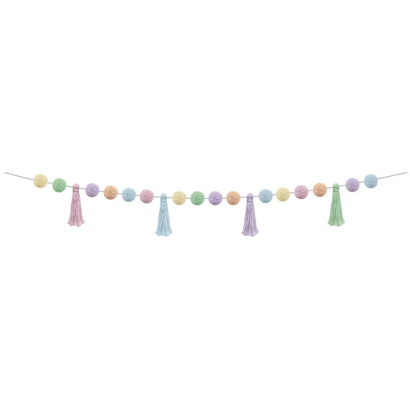 Pastel Pop Pom-Poms and Tassels Garland, 60", Pack of 3