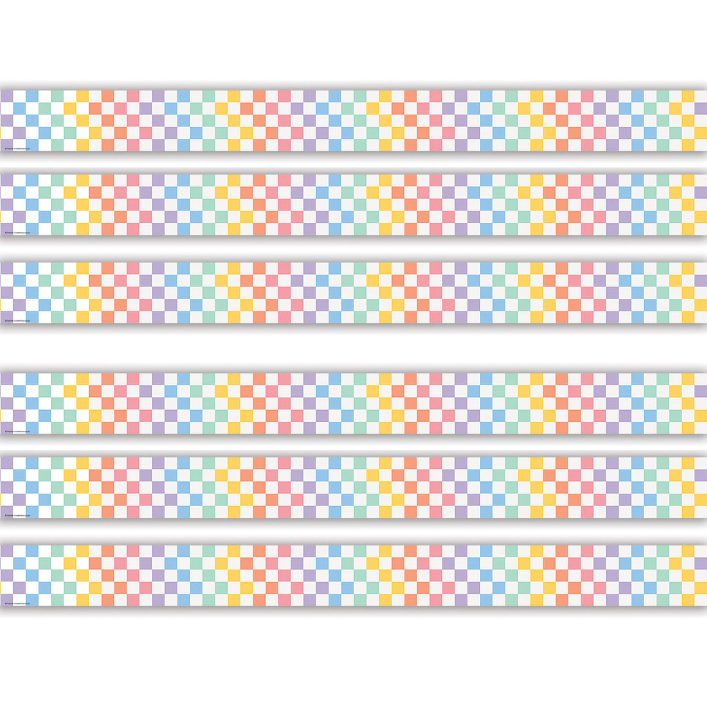Cool for School Checkers Straight Border Trim, 35 Feet Per Pack, 6 Packs