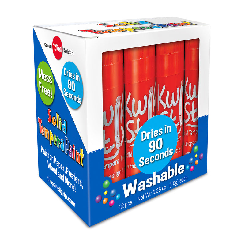 Solid Tempera Paint Sticks, Single Color Pack, Red, 12 Per Pack, 2 Packs