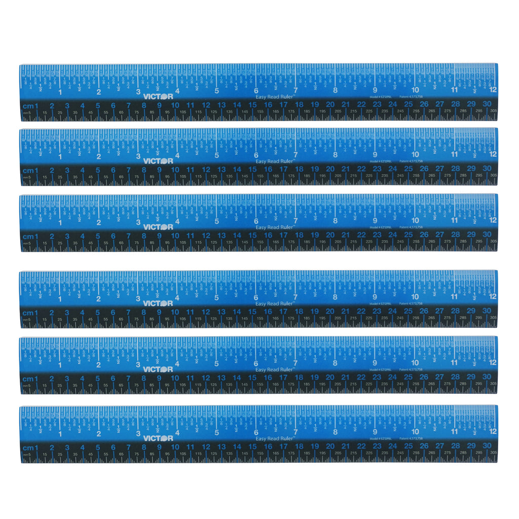 Easy Read™ Ruler, Plastic, Blue/Black, 12", Pack of 6