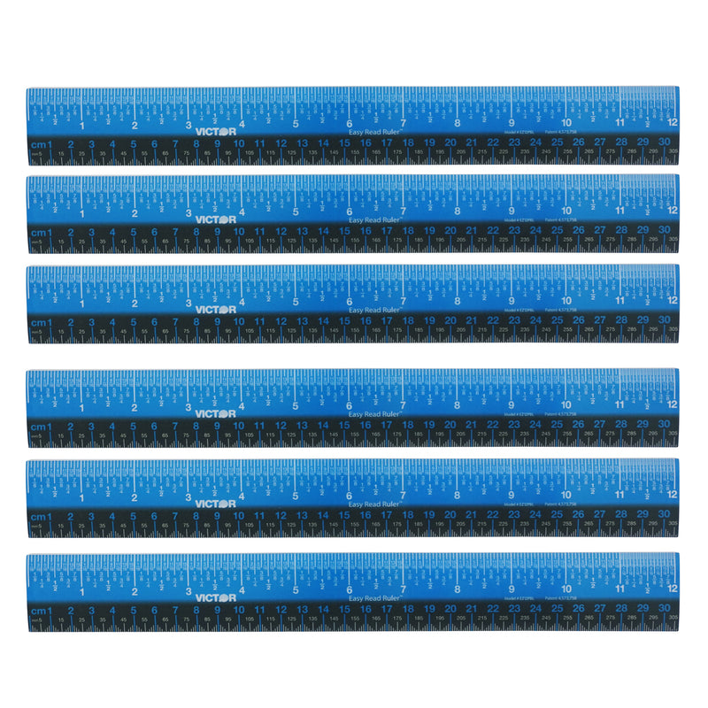 Easy Read™ Ruler, Plastic, Blue/Black, 12", Pack of 6
