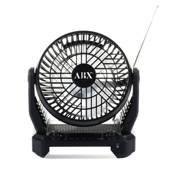 3-Speed Portable Solar-Rechargeable Fan with Built-in Bluetooth(R) Speaker and Torch Light, Black, RXF-40