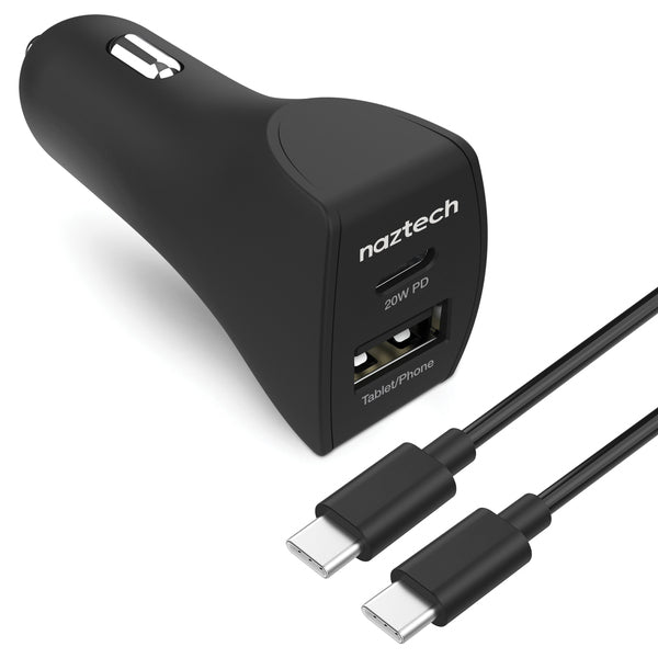 20-Watt Power Delivery USB-C(R) and 12-Watt Fast USB Car Charger with USB-C(R) to USB-C(R) 4-Foot Cable
