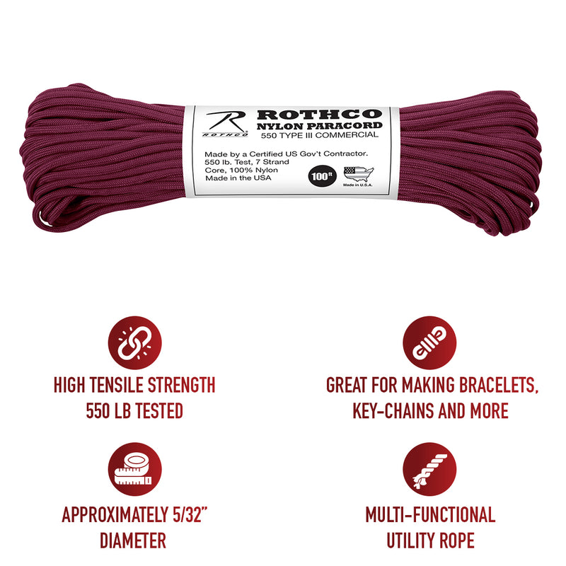 Rothco Nylon Paracord Type III 550 LB 100FT