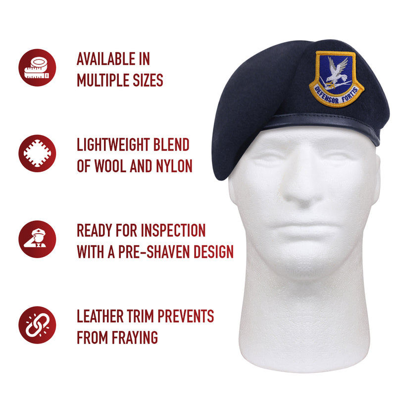 Rothco Inspection Ready Beret With USAF Flash - Midnight Navy Blue