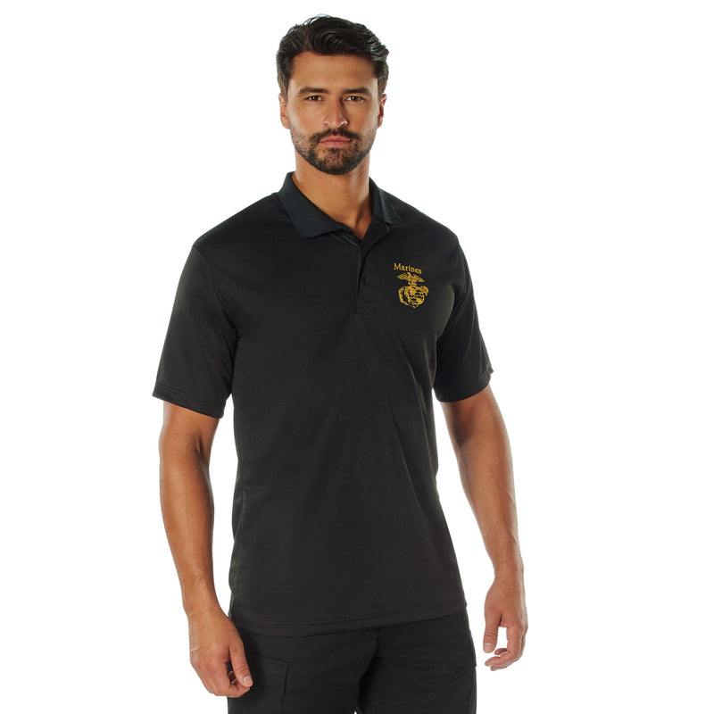 Rothco USMC Eagle, Globe & Anchor Moisture Wicking Polo Shirt - Black