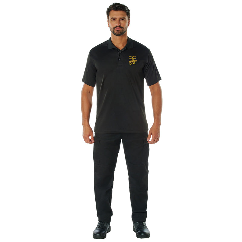 Rothco USMC Eagle, Globe & Anchor Moisture Wicking Polo Shirt - Black