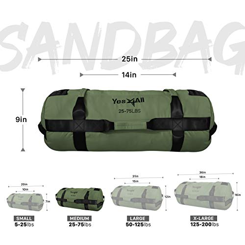 Yes4All Workout Sandbags, Heavy Duty Sandbags for Fitness, Conditioning, MMA & Combat Sports - Army Green - S