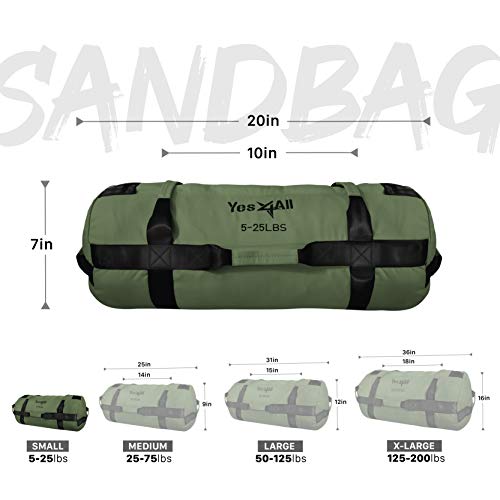 Yes4All Workout Sandbags, Heavy Duty Sandbags for Fitness, Conditioning, MMA & Combat Sports - Army Green - S